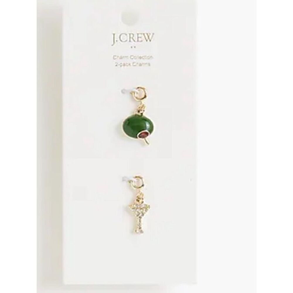 J.Crew Martini & Olive Charms Set Gold-Tone 2-Pack with Enamel & Cubic Zirconia
